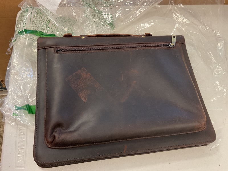 Photo 4 of Handmade Vintage Crazy Horse Leather Portfolio Letter (A4) Size Notepad,Business Organizer Padfolio with Handle, for iPad Pro/Microsoft Surface Pro/13 inch Tablet (Non-Custom, Dark Brown)
