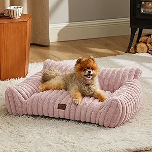 Photo 1 of Bedsure Cute Cat Couch for Pets - Fluffy Small Dog Sofa with Premium Soft Corduroy Fleece, Pet Sofa with Removable Washable Cover, Supportive Dog Couch Bed for Small Medium Dogs, 30inch, Copper Brown