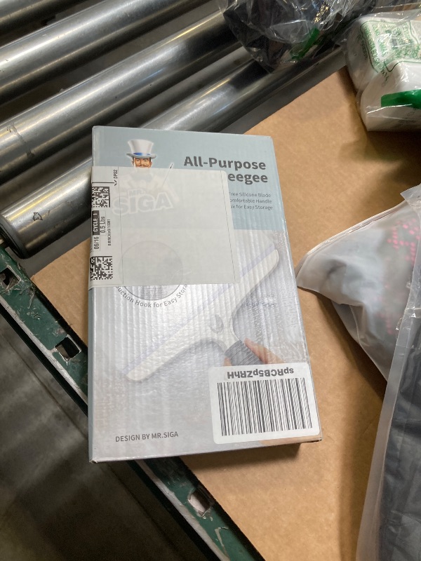 Photo 1 of MR.SIGA Multi-Purpose Silicon Squeegee for Window, Glass, Shower Door, Car Windshield, Heavy Duty Window Scrubber, Includes Suction Hook, 10 inch, White & Gray, 1 Pack
