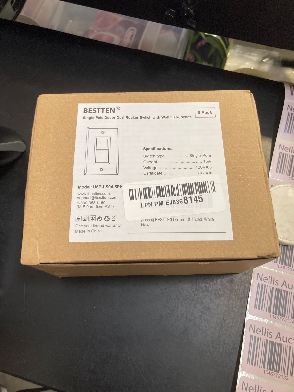 Photo 1 of BESTTEN 5 Pack Double Light Switch, Single Pole, Combination Decorator Interrupters, 15A 120V, in-Wall On/Off Switch, Dual Paddle Rockers, Wallplate Included, UL Listed, White