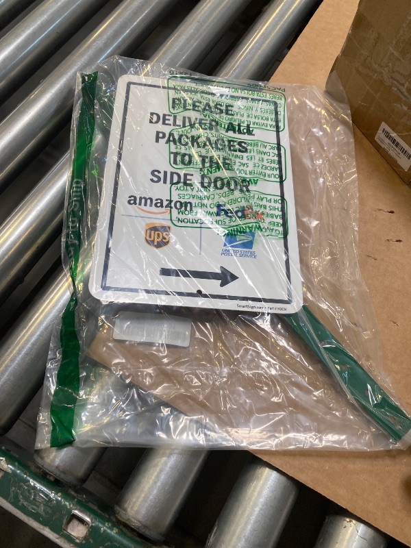 Photo 1 of SmartSign “Please Deliver All Packages to The Side Door” Right Arrow Yard Sign, 10 x 7 inch, 40 mil Laminated Rustproof Aluminum, 21.5 inch Tall Sign & Stake Kit, Multicolor, Made in USA