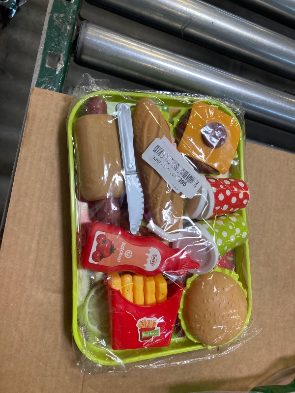 Photo 1 of FINGOOO Pretend Play Food Set, Hamburger Fries Pizza Popcorn Toys Role Play Take Apart Educational Gift for Kids Boys Girls