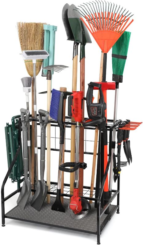 Photo 1 of Garden Tool Organizer for Garage, Yard Tool Storage, Garden Tool Rack, for Shed Home Outdoor, Up to 58 Long-Handled Tools, Garden Tool Stand, Heavy Duty Steel, Black

