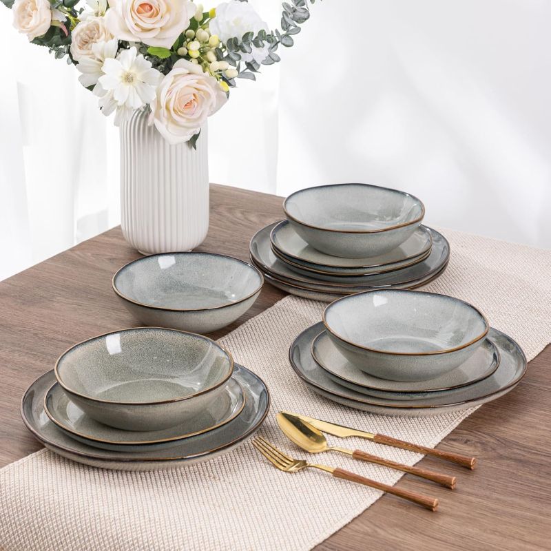 Photo 1 of AmorArc Ceramic Dinnerware Sets,Handmade Reactive Glaze Stoneware Plates and Bowls Set,Highly Chip and Crack Resistant | Dishwasher & Microwave Safe Dishes Set,Service for 8 (24pc)
