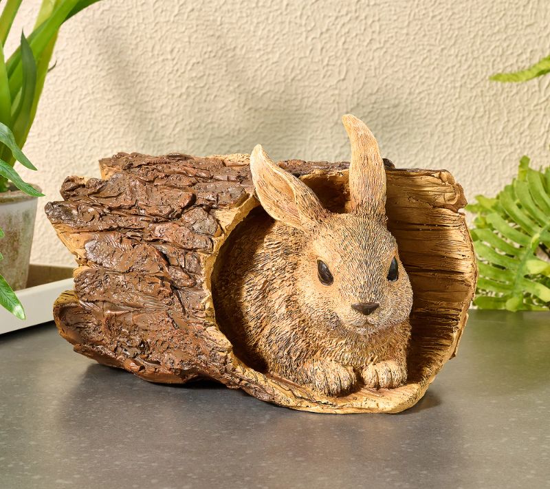 Photo 1 of Timber Tails Woodland Animal in Tree Trunk Garden Statue, Rabbit
