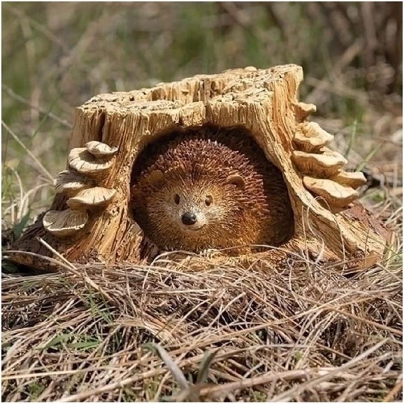 Photo 1 of Timber Tails Woodland Animal in Tree Trunk Garden Statue, Hedgehog 
