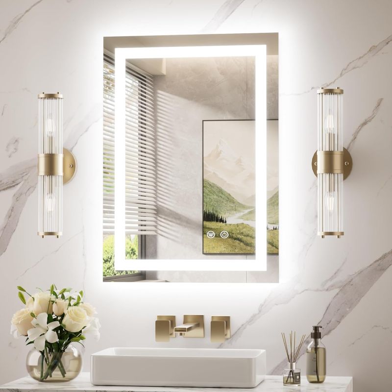 Photo 1 of TokeShimi LED Bathroom Mirror 20 x 28 Lighted Bathroom Vanity Mirror with Lights,Brighter Frontlit and Backlit Light up Anti Fog Mirror
