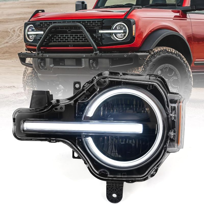 Photo 1 of Left Full LED Headlight for Ford Bronco 2021 2022 2023 2024 2025, LH Headlamp Assembly Projector OE Factory Style Replacement for M2DZ13008F Driver Side
