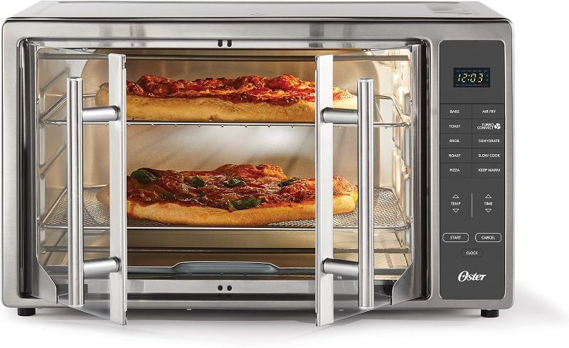 Photo 1 of Oster Air Fryer Oven 10-in-1 Countertop Toaster Large Enough for 2 Pizzas Stainless Steel French Doors XL Sized