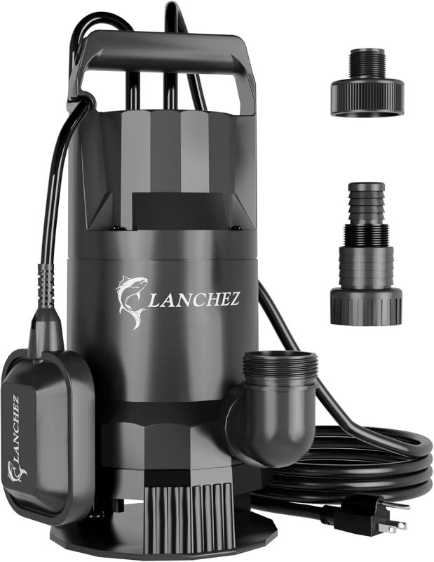 Photo 1 of LANCHEZ 1.6 HP Sump Pump Submersible 4858GPH High Flow with Automatic Float Switch, Clean/Dirty Transfer Water Pump with Long Cord for Swimming Pool Garden Basement Tub Pond
