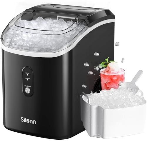 Photo 1 of Nugget Ice Maker Countertop, Silonn Chewable Pellet Ice Machine with Self-Cleaning Function, 33lbs/24H Portable Ice Makers for Home Kitchen Office, Black

