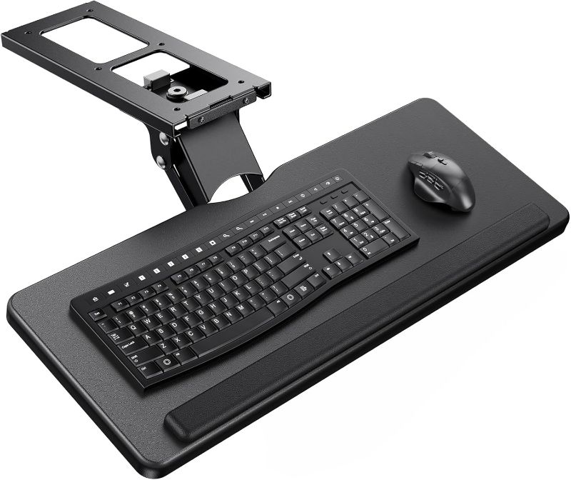 Photo 1 of ErGear Keyboard Tray Under Desk, Height Adjustable Mouse & Keyboard Tray with Swivel & Tilt, Ergonomic Sliding KeyboardTray Slide Out for Typing, Black, 25"W x 9.8"D
