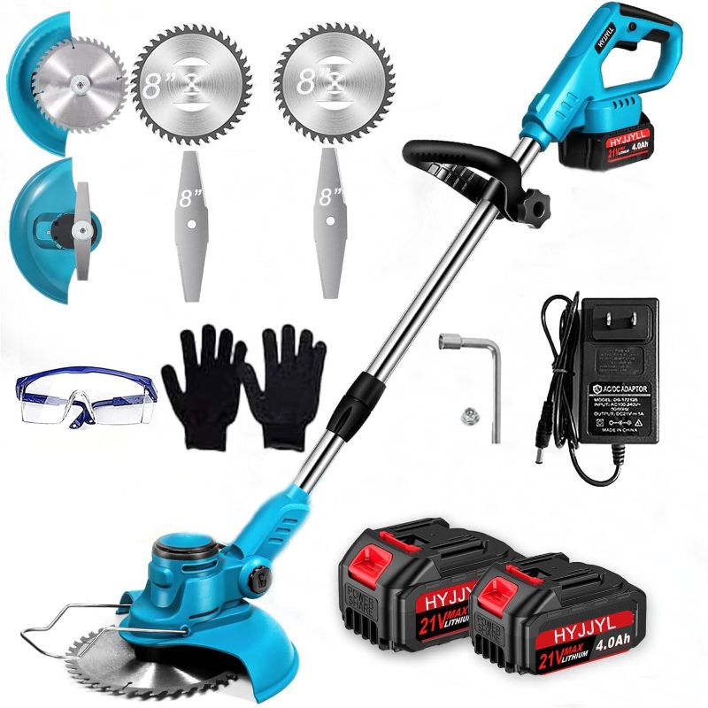 Photo 1 of Brushless  Wacker?, Electric Weed Eater Cordless, with 2×4.0Ah Battery Battery Powered Stringless Grass Trimmer, Lightweight Brush Cutter, with 2 Types Blades, Easy Assembly for Lawn Yard Garden