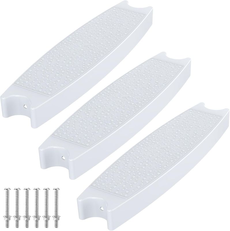 Photo 1 of 18" Universal Pool Ladder Steps (3-Pack) - Heavy-Duty Molded Plastic Replacement Rungs with Stainless Steel Bolts for Inground/Above Ground Swimming Pools - Includes 6 Bolts & 3 Reflective Strips
