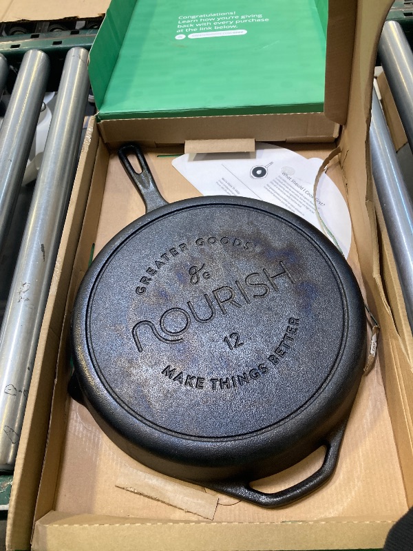 Photo 1 of Greater Goods Cast Iron Skillet, Cook Like a Pro with Smooth Milled, Organically Pre-Seasoned Skillet Surface,12-Inch, Designed in St. Louis