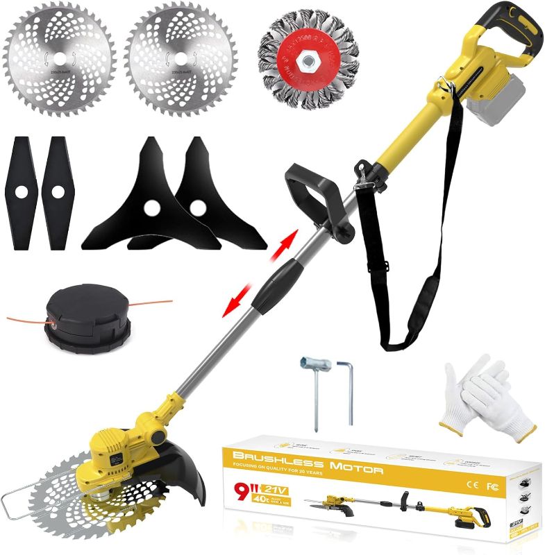 Photo 1 of Cordless  Wacker for Dewalt 20V MAX Battery, 4-in-1 Electric Weed Eater, String Trimmer with 5 Blades, for Lawn, Yard and Bush Trimming (No Battery) (Yellow)