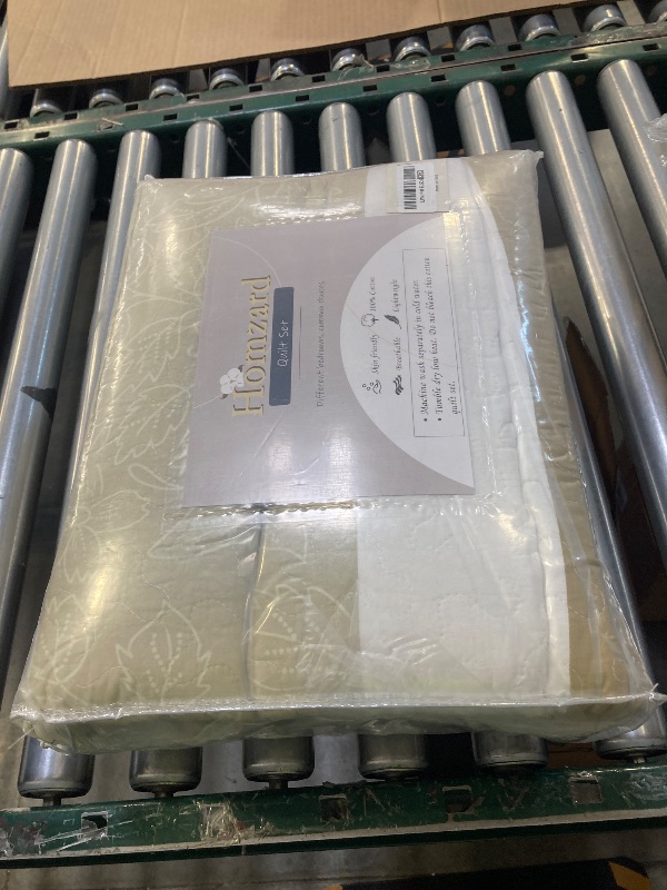 Photo 1 of Homzard Quilt King Size-Comforter King Quilt Bedding Set,Mustard Yellow Beige Grey All Cotton Quilted Bedspread,Striped Floral Pattern Bedding Set,Lightweight Reversible 3 Piece,All Seasons
