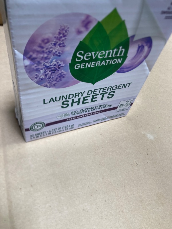 Photo 1 of Seventh Generation Laundry Detergent Sheets, Up to 64 Loads, Fresh Lavender Scent, Removes Tough Stains, 0% Dyes and Artificial Fragrances, Safer for your family