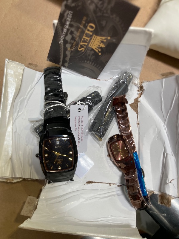 Photo 1 of OLEVS Couple Watch Men and Women His and Her Watches Set Analog Date Diamond Stainless Steel Waterproof Luminous Wrist Watch Rose Gold Black