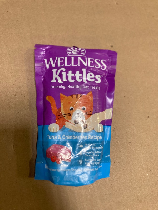 Photo 1 of exp date 07/2025--Wellness Kittles Crunchy Natural Grain Free Cat Treats, Tuna & Cranberries Recipe, All Life Stages, 2-Ounce Bag