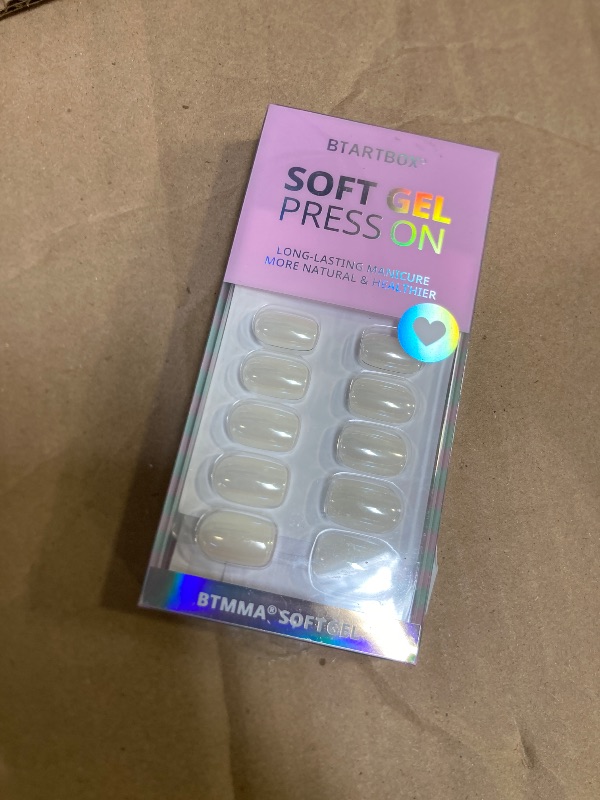 Photo 1 of BTArtbox Press On Nails Short - White Soft Gel Press On Nails, Square Chrome Nail Tips Glue On Nails, Reusable Stick On Nails in 15 Sizes - 30 Soft Gel Fake Nails Kit, Vanilla Glazed