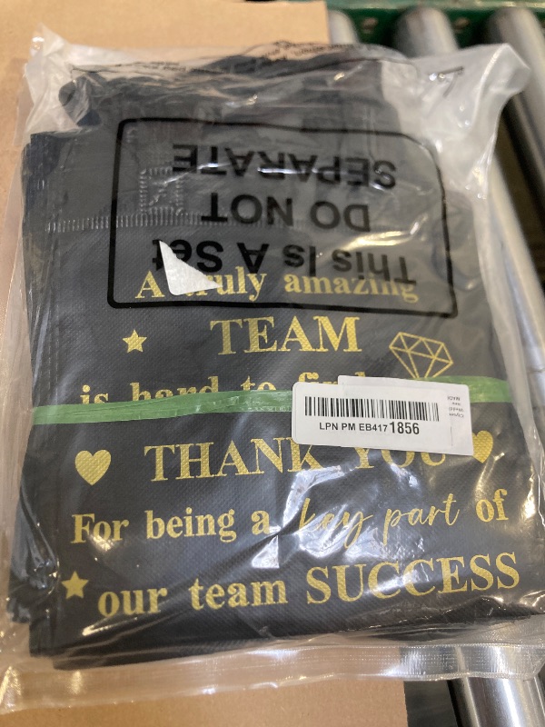 Photo 1 of Clysee 50 Pcs Thank You Gift Bag Small Employee Appreciation Gift Bags Bulk with Handle Black Gold Inspirational Wedding Party Favor 8 x 8 Inch for Women Party Volunteer(Thanks)