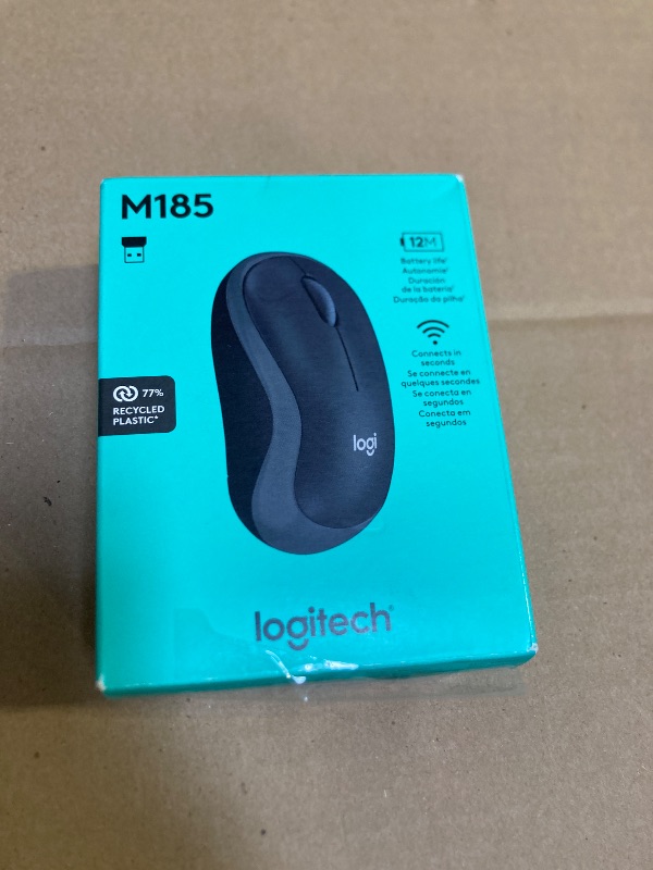 Photo 1 of Logitech M185 Wireless Mouse, 2.4GHz with USB Mini Receiver, 12-Month Battery Life, 1000 DPI Optical Tracking, Ambidextrous PC/Mac/Laptop - Swift Grey
