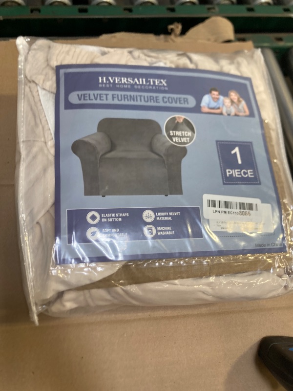 Photo 1 of H.VERSAILTEX Stretch Velvet Armchair Cover Couch Covers 1 Cushion Chair Slipcover for Living Room Furniture Cover Crafted from Thick Comfy Rich Velour (Chair 31"-49", Ivory)