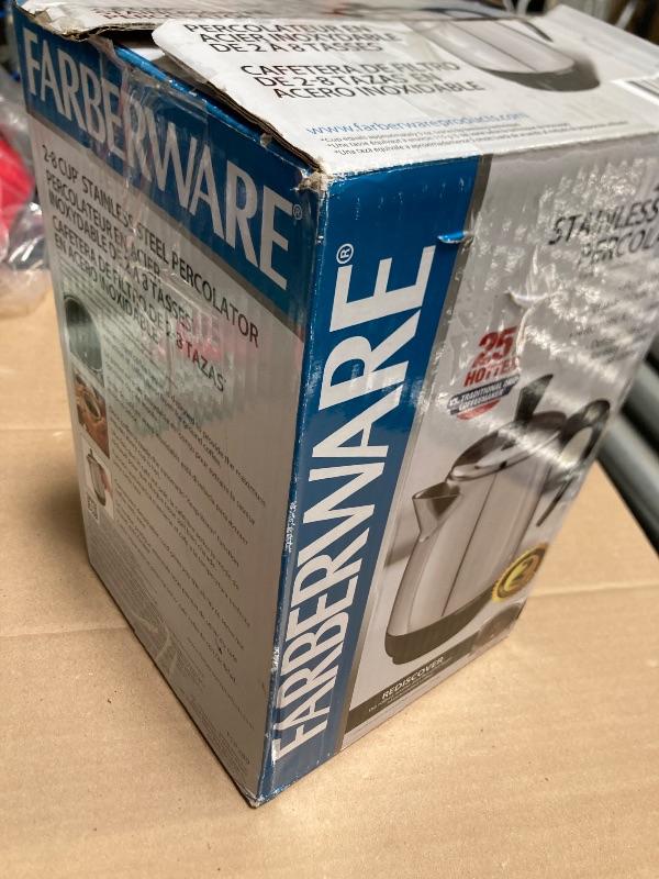 Photo 1 of Farberware Electric Coffee Percolator, Stainless Steel Basket, Automatic Keep Warm, No-Drip Spout, 8 Cup