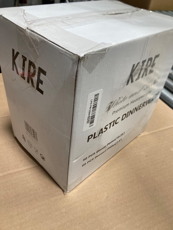 Photo 1 of KIRE 100PCS Disposable Plates - White with Gold Rim for Party/Wedding/Graduation - Includes 50Pieces 10.25inch Dinner and 50Pieces 7.5inch Dessert/Salad Plates