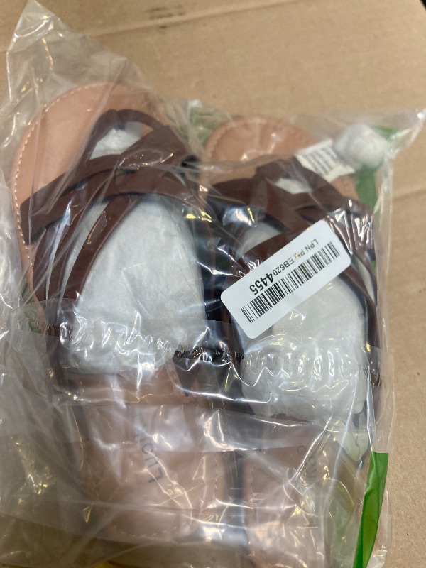 Photo 1 of Size10-Luoika Women's Wide Width Flat Sandals, Flip Flop Slides Sandal Casual Strapy Sandal Slip on Summer Beach Shoes for Women.190102,Brown,10XW