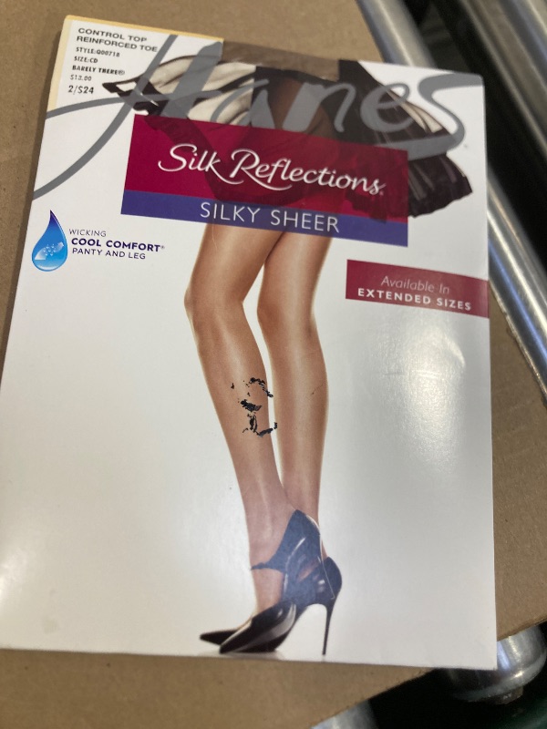 Photo 1 of Hanes Silk Reflections Control Top Reinforced Toe Silky Sheer Pantyhose, Barely There, Size CD (Pack of 1)