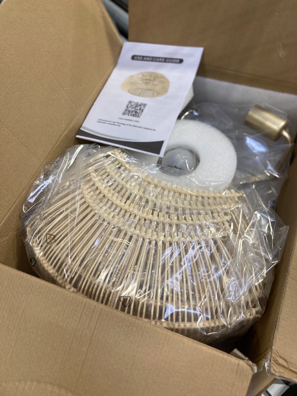 Photo 1 of 20'' Boho Rattan Ceiling Fan with Light, Coastal Caged Ceiling Fans with Lights and Remote Control, Enclosed Hidden Flush Mount with Reversible 6 Speeds for Living Room Bedroom Nursery