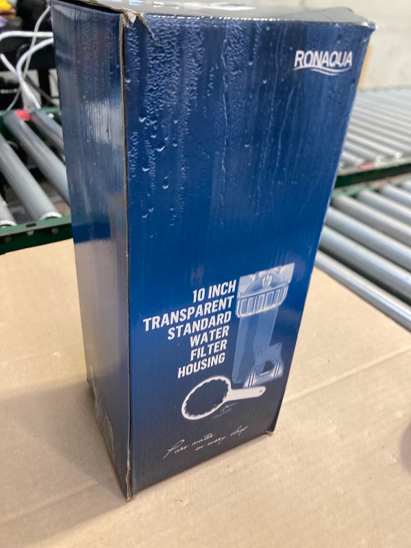Photo 1 of 10 inch Transparent Standard Water Filter Housing, Presser Relief Button, 3/4” Inlet/Outlet Brass Port, Accepts Standard 10”x 2.5” Cartridges, 3/4” Brass Port, Mounting Hardware Included (1 Set)