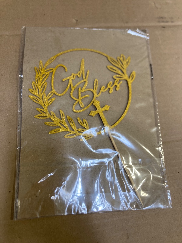 Photo 1 of God Bless Cake Topper - Gold Glitter Cross Cake Decorations for Baptism, First Holy Communion, Christening Celebrations