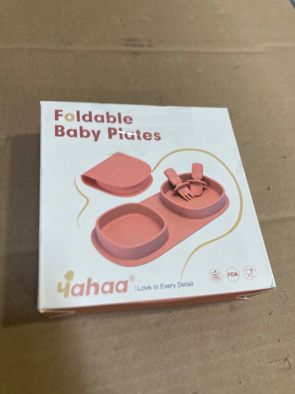 Photo 1 of yahaa Toddler Plates Travel Essential on the go,Baby Plates with Forks and Spoons Self Feeding 6 months,Foldable,Silicone,BPA Free,Watermelon