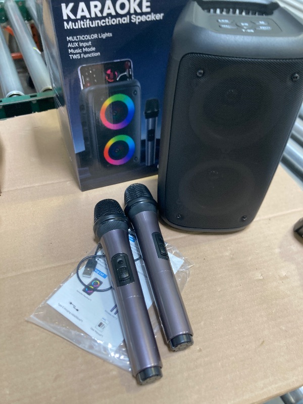 Photo 1 of Karaoke Machine, Portable Bluetooth Karaoke Player Machine with 2 Wireless Karaoke Microphones Player for Adults Kids with Upgraded Subwoofer, PA System, Support TWS/TF/USB/AUX for Home Party Outdoor