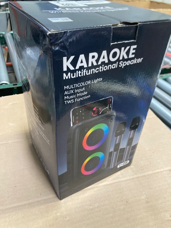 Photo 1 of Karaoke Machine, Portable Bluetooth Karaoke Player Machine with 2 Wireless Karaoke Microphones Player for Adults Kids with Upgraded Subwoofer, PA System, Support TWS/TF/USB/AUX for Home Party Outdoor