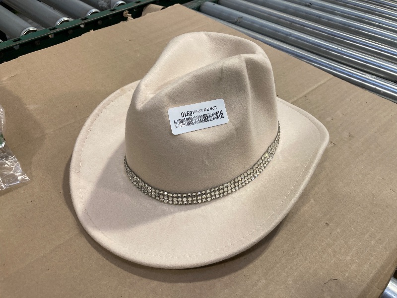 Photo 1 of Lisianthus Shiny Rhinestone Cowgirl Hat Glitter Western Party Fedora Cowboy Hat Beige