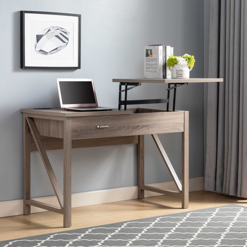 Photo 1 of Dark Taupe Lift-Top Desk with Hidden Storage Standing Desk Converter 