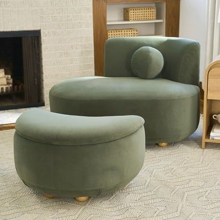Photo 1 of  Better Homes & Gardens Juliet Velvet Moon Crescent Ottoman Olive 