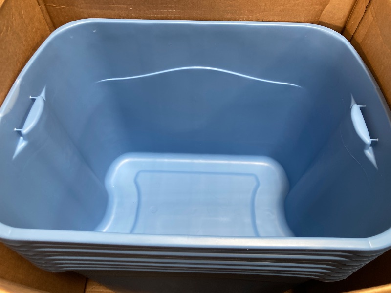 Photo 1 of Sterilite Large Storage Bin, 18 Gallon Plastic Storage Container with Snap-on Lid, Light Blue, 8 Pack