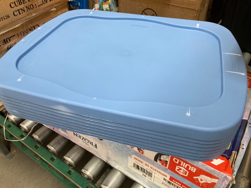 Photo 1 of Sterilite Large Storage Bin, 18 Gallon Plastic Storage Container with Snap-on Lid, Light Blue, 8 Pack