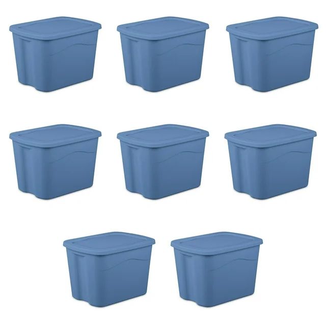 Photo 1 of Sterilite Large Storage Bin, 18 Gallon Plastic Storage Container with Snap-on Lid, Light Blue, 8 Pack
