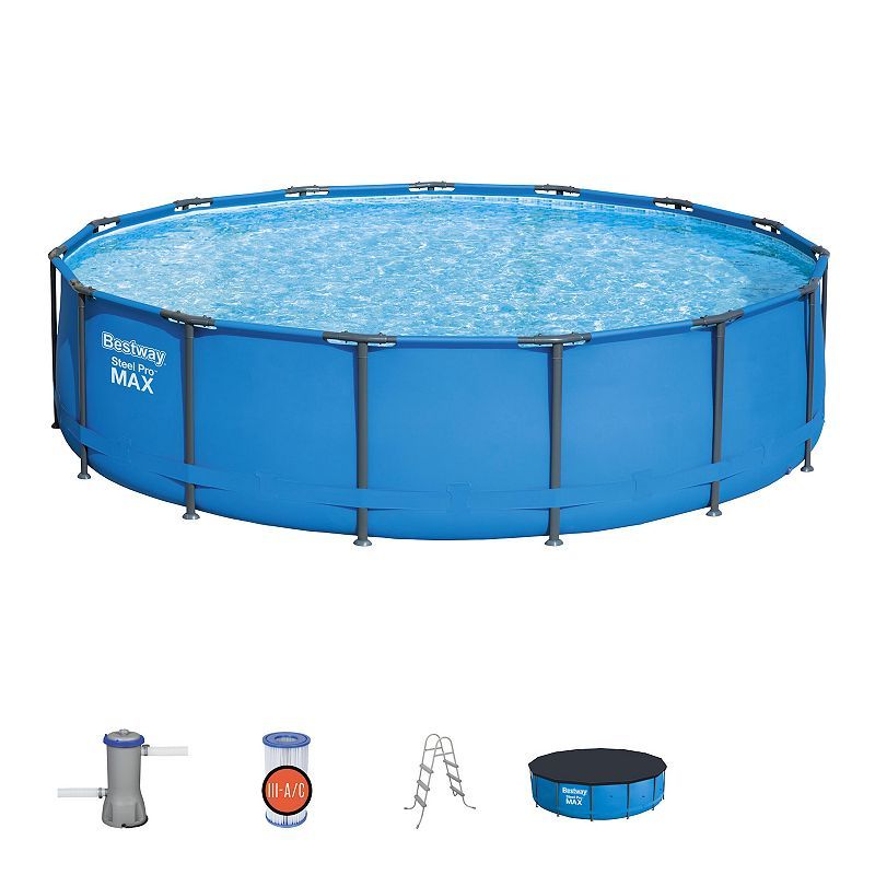 Photo 1 of Bestway 14 Ft. Round 42 in. Metal Steel Pro Max Frame Pool Set, Blue