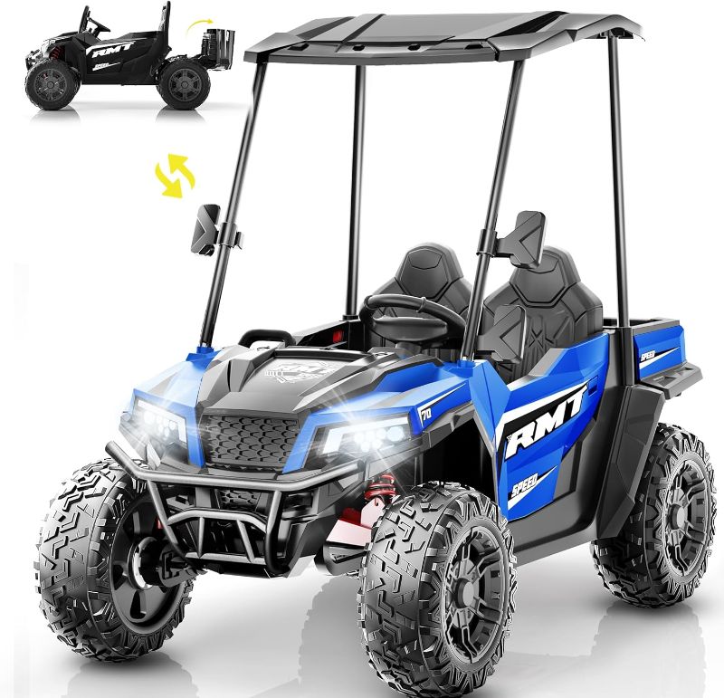 Photo 1 of  24V Kids Ride on Toys, Dump Truck 2 Seater w/Sun Shade, Dump Bed & Shovel, 5MPH, 4WD Kids' Electric Vehicles, Electric Car w/Remote, Electric Car for Toddler, 3 Speeds, LED Lights, Music?Navy Blue 
