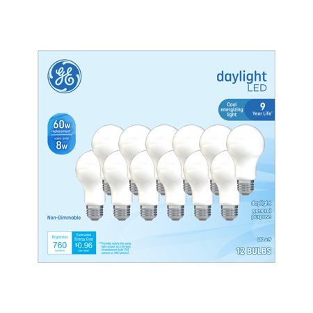 Photo 1 of GE LED Light Bulbs 60 Watt Daylight A19 Bulbs Medium Base Frosted Finish 9yr 12pk
