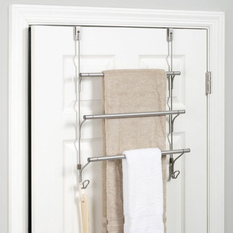 Photo 1 of SnugFit Over-the-Door 3-Tier Towel Bar and 2 Hooks Hanging Storage, No Tools