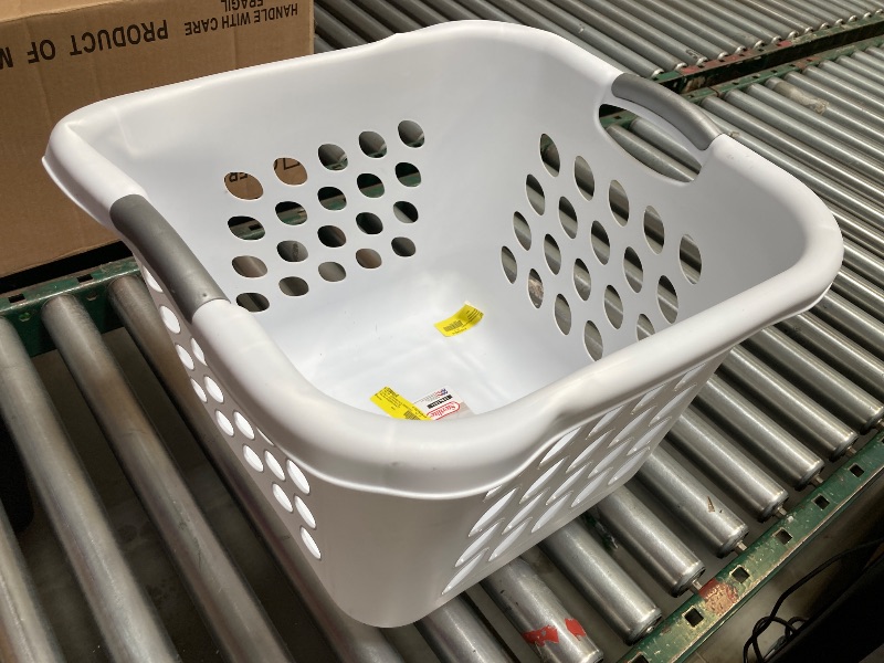 Photo 1 of Sterilite 1.5 Bushel Ultra Square Laundry Basket, Plastic Hamper with Comfort Carry Handles for Easy Portability to Laundry Room, White