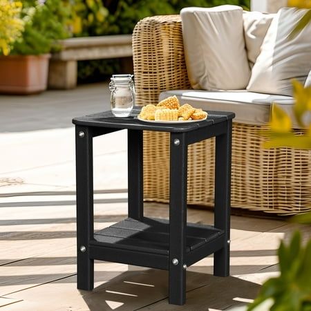 Photo 1 of  LovoIn | Patio Garden Side Table with 2 Layer Storage Outdoor End Tables for Your Adirondack Chair - Black 